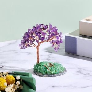 🆕New Amethyst Gemstone Feng Shui Crystal Money Tree 4.72”-5.51”